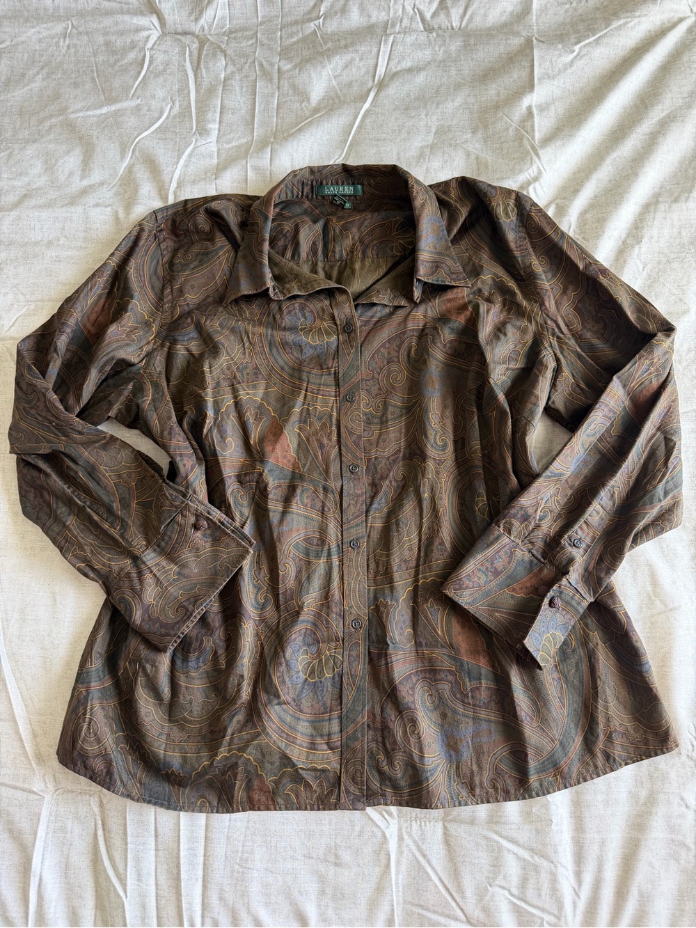 Lauren Ralph Lauren Brown Paisley Button Down Top (2X)